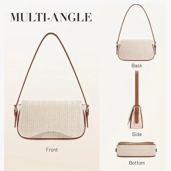 *New* Shoulder Bag Purse/Trendy Underarm Crescent - Black and Raffia Woven - Picture 5 of 16